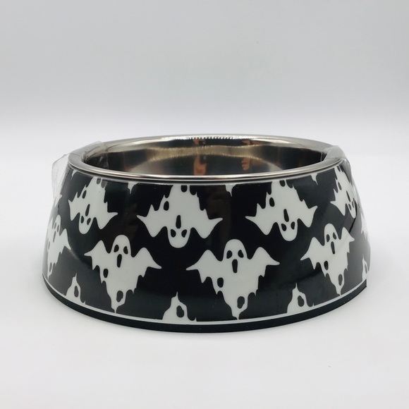 b. happi Other - Halloween Pet Food Bowl Small Ghost Black White Melamine Metal Water Cat Dog